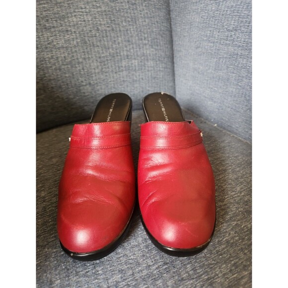 Tommy Hilfiger Women's Red Leather Clog Mule Slides Wedge Heels Size 10 - Picture 3 of 7
